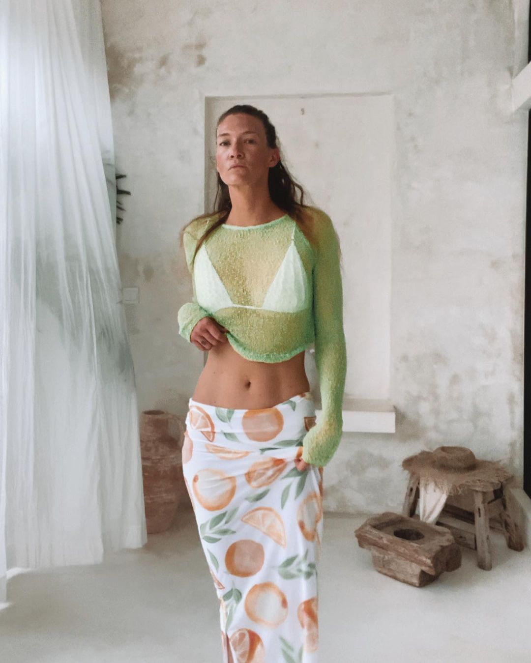 Damen Transparente Crop-Top mit feinen Strickdetails EB