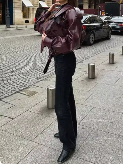 Damen Trendige Oversized jacke mit strukturierten Schulterpolstern und Taillengürtel EB
