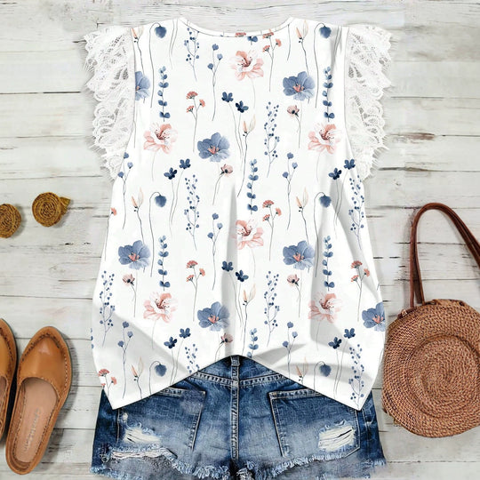 Damen Elegantes Blusenshirt mit Spitze und floralem Muster EB