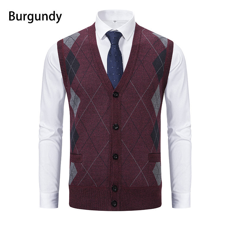 Herren elegante Strickweste mit modernem Rautenmuster und praktischen Taschen EB