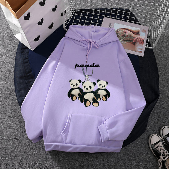 Damen nan oversized Kapuzenpullover mit Plüsch-Panda-Applikation und Kängurutasche EB