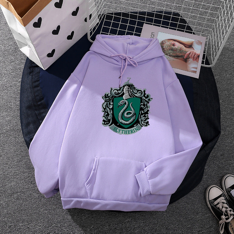 Damen nan gemütlicher Kapuzenpullover im Oversize-Cut mit heraldischem Schlangenwappen und weichem Fleece-Innenfutter EB