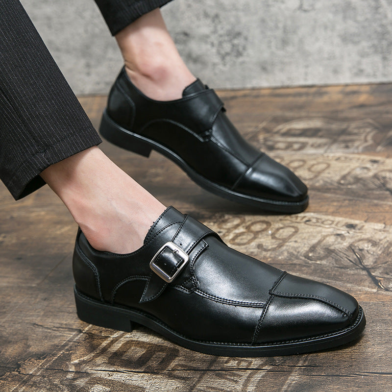 Herren eleganter zweifarbiger Monkstrap-Lederhalbschuh mit einzelner Metallschnalle und handgenähter Sohlenausführung EB