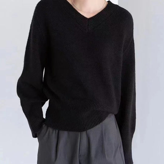 Damen V-Ausschnitt Pullover aus weichem Strick EB