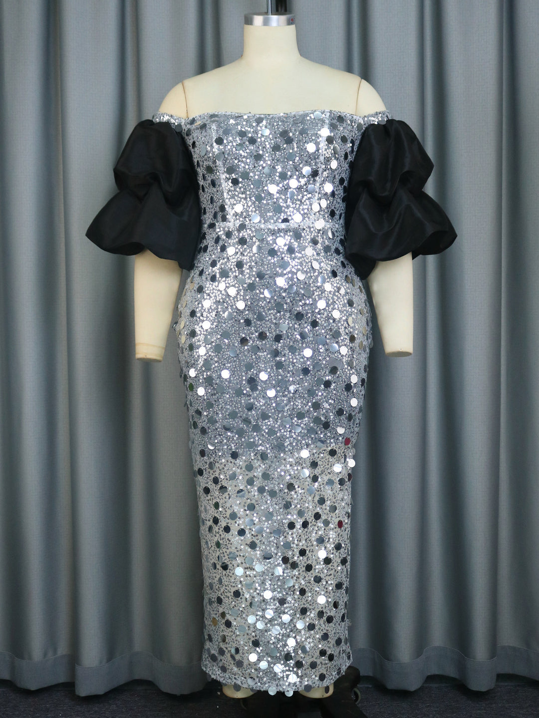 Damen Glitzerndes Abendkleid mit voluminösen Puffärmeln EB