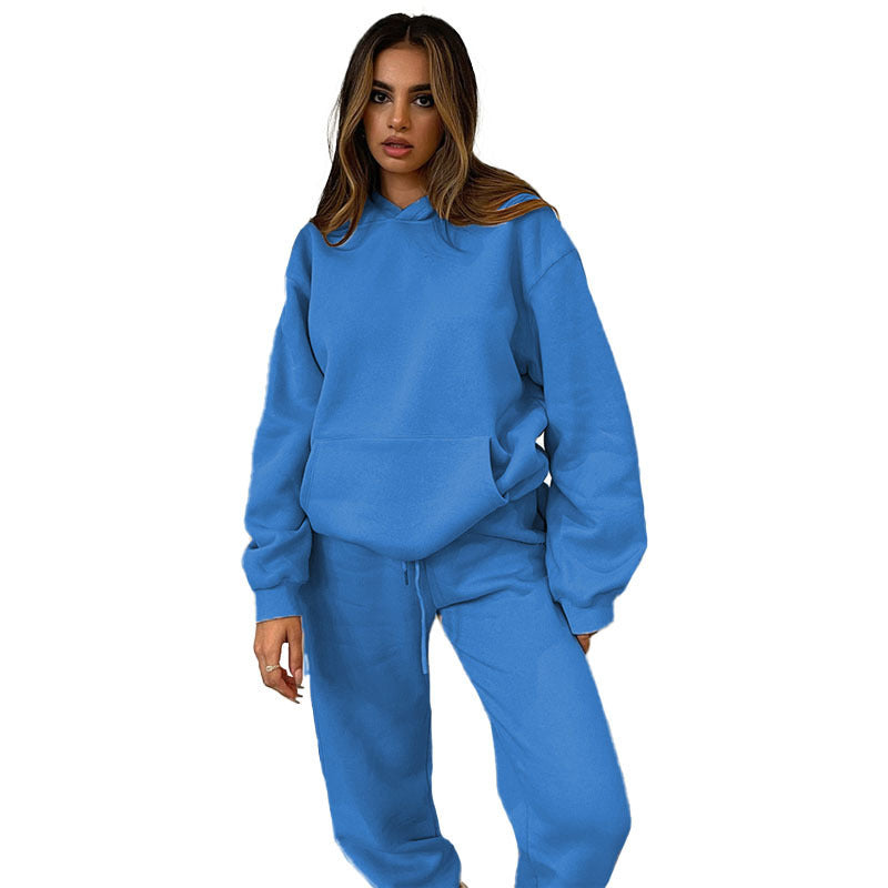 Damen nan lässiges Oversize-Kapuzenloungewear-Set mit fleecegefüttertem Hoodie und hochgeschnittener Jogginghose EB