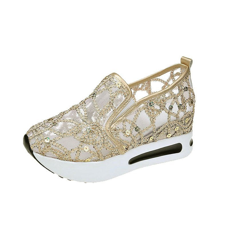 Damen Plateausneaker mit verstecktem Keil und Spitzenbesatz EB