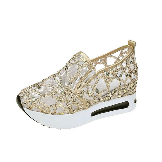 Damen Plateausneaker mit verstecktem Keil und Spitzenbesatz EB