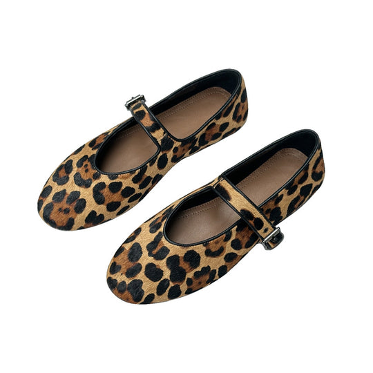 Damen Ballerinas mit elegantem Leopardenmuster und verstellbarem Riemen EB