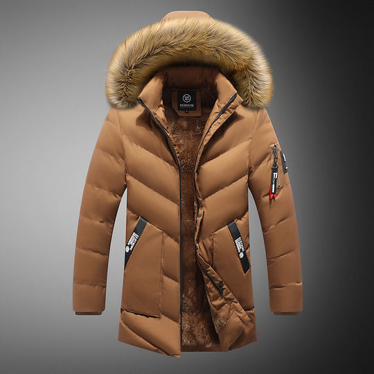 Herren gesteppte Winterjacke mit abnehmbarem Kunstfellkragen und praktischen Taschen EB