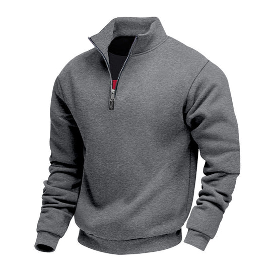 Herren nan klassischer Halbzip-Pullover mit Stehkragen, innen angerautem Fleece und elastischen Rippbündchen EB