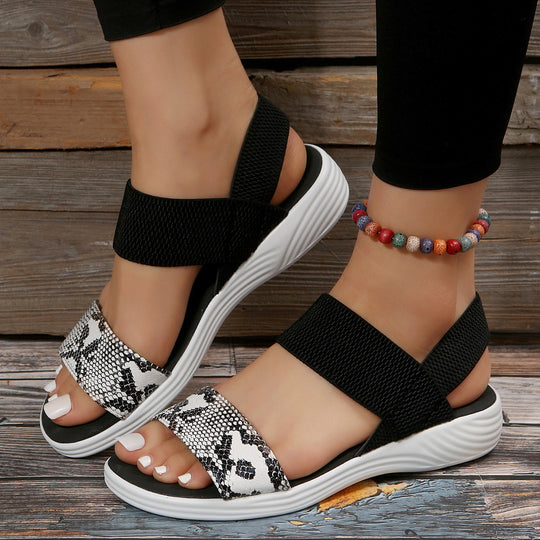 Damen Strick‑Sandalen mit elastischen Riemen und dämpfender Plateau‑Sohle EB