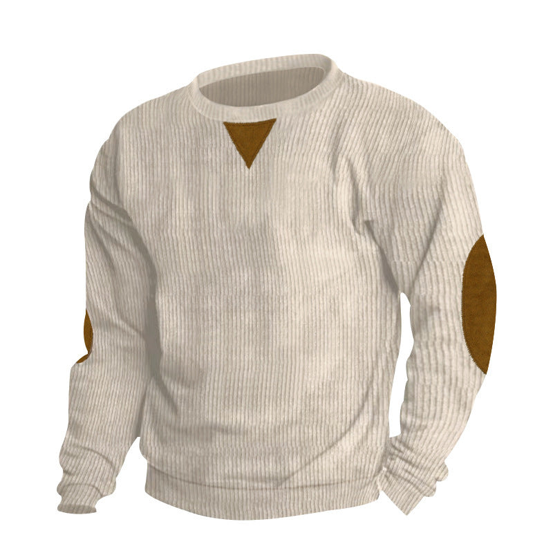 Herren Grobstruktur Pullover mit Ellbogenpatches und Rundhalsausschnitt EB