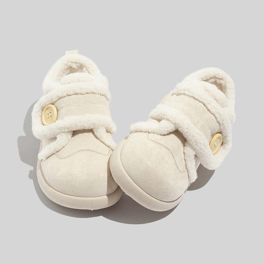 Damen Hausschuhe mit Fleece-Futter und Knopfverschluss EB
