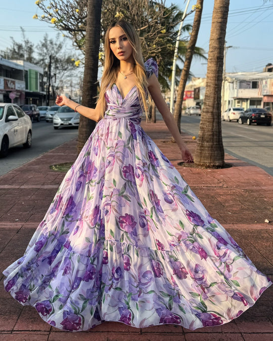 Damen Maxikleid mit luftigen Rüschendetails und ausgefallenem Wickeldesign EB