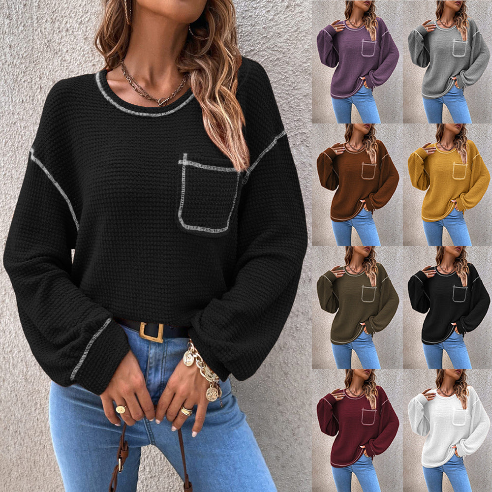Damen lässiger Pullover mit modischen Puffärmeln EB