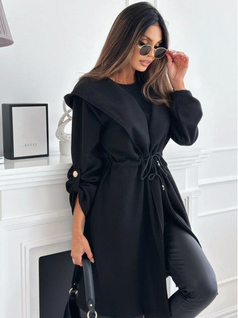 Damen lockerer Kapuzensweatcoat mit verstellbarem Taillenzug und eleganten Details EB