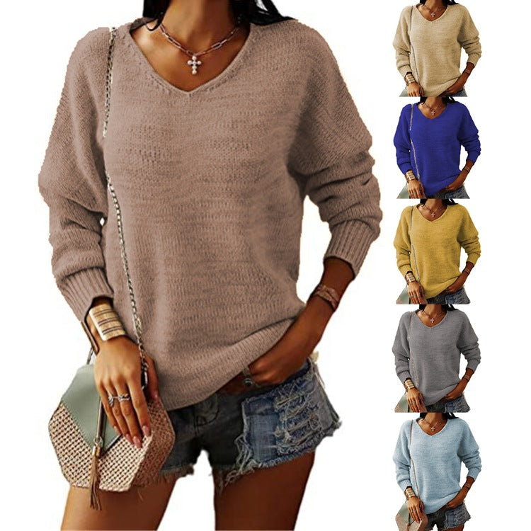 Damen Grobstrickpullover mit tiefem V-Ausschnitt und lässiger Passform EB