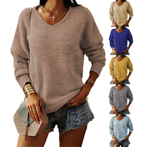 Damen Grobstrickpullover mit tiefem V-Ausschnitt und lässiger Passform EB