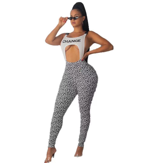 Damen körperbetontes Sport-Outfit mit modischem Print EB