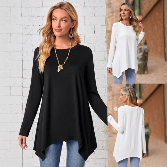Damen langes Oberteil mit asymmetrischem Saum und lockerem Schnitt EB