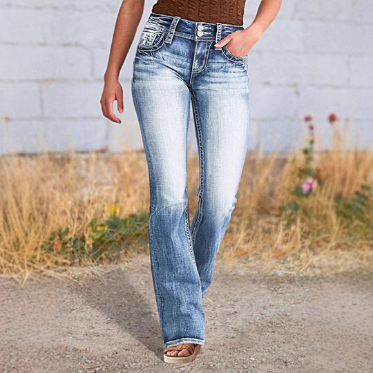 Damen Bootcut Jeans mit auffälligen Rückentaschen EB