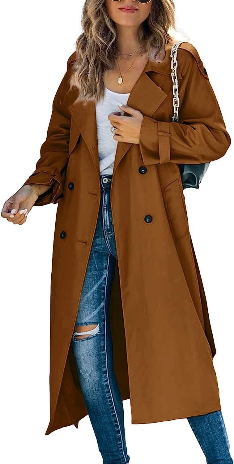 Damen Modischer Trenchcoat mit doppelter Knopfleiste und lässigem Schnitt EB