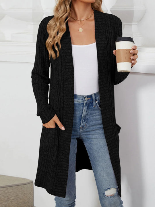 Damen Longcardigan aus geripptem Chenille mit aufgesetzten Taschen EB