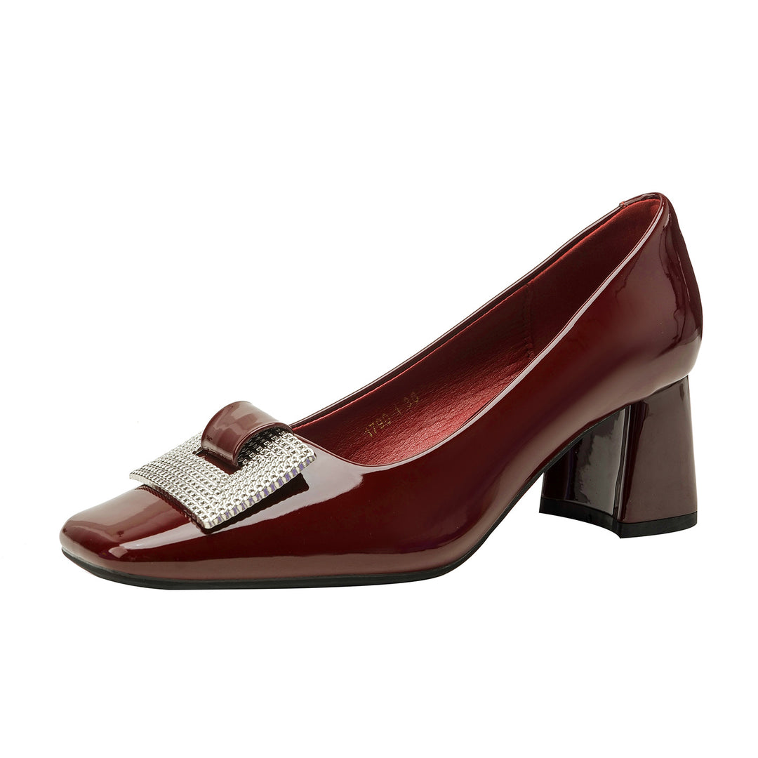 Damen Hochglanz-Pumps mit funkelnder Schmuckapplikation und komfortablem Blockabsatz EB
