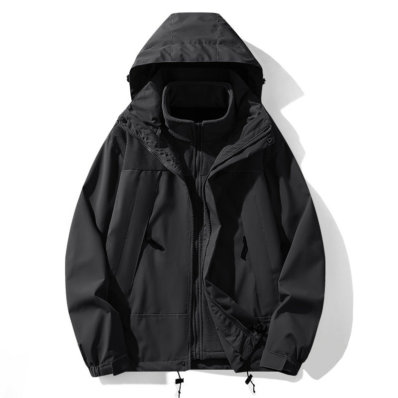 Herren funktionale Outdoor-Softshelljacke mit herausnehmbarer Fleece-Innenjacke, wind- und wasserabweisender Membran und verstellbarer Kapuze EB