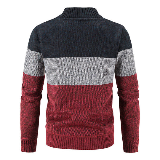 Herren Strickjacke mit modernem Zipper und karierter Innenausstattung EB