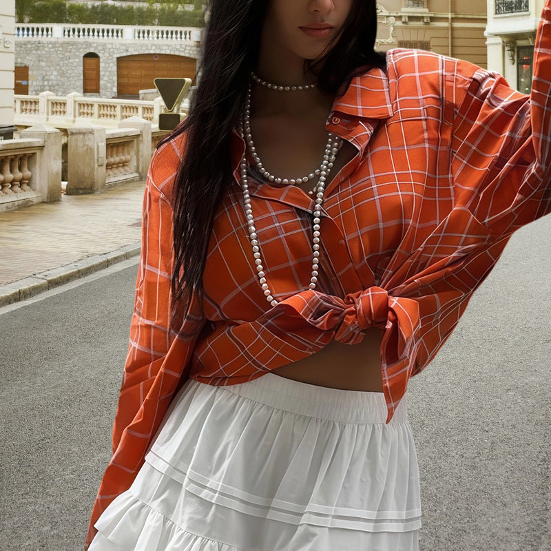 Damen Oversize-Musterhemd mit dekorativer Knopfleiste und lässigem Schnitt EB