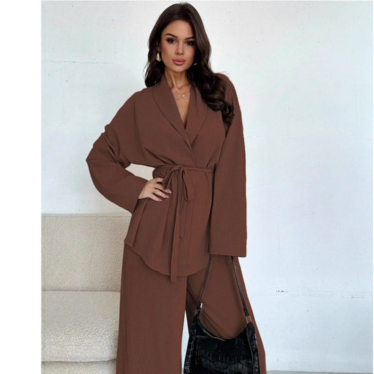 Damen Eleganter Oversized Jumpsuit mit Taillengürtel und breitem Bein EB