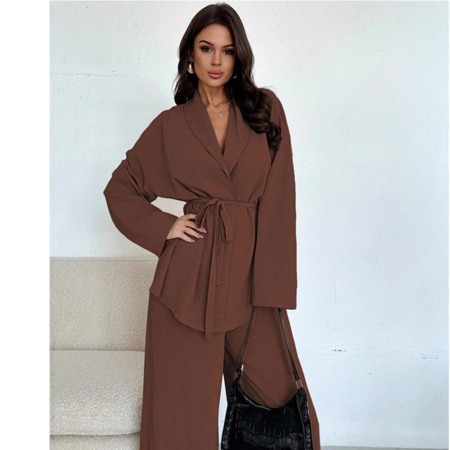 Damen elegantes, weiches Jumpsuit mit Bindegürtel EB