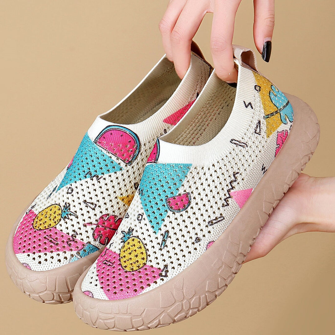 Damen Slip-On Freizeit-Schuhe mit Blumenmuster und rutschfester Sohle EB
