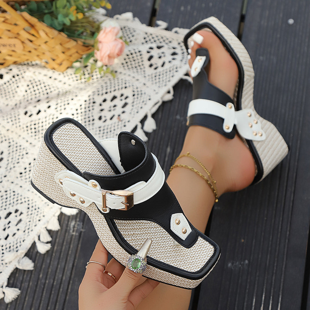 Damen Wedge-Sandaletten mit modischem Riemendesign und dekorativem Schnallenverschluss EB