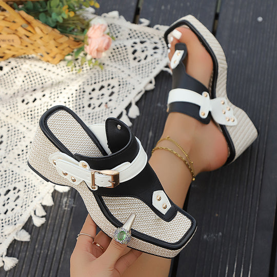 Damen Wedge-Sandaletten mit modischem Riemendesign und dekorativem Schnallenverschluss EB