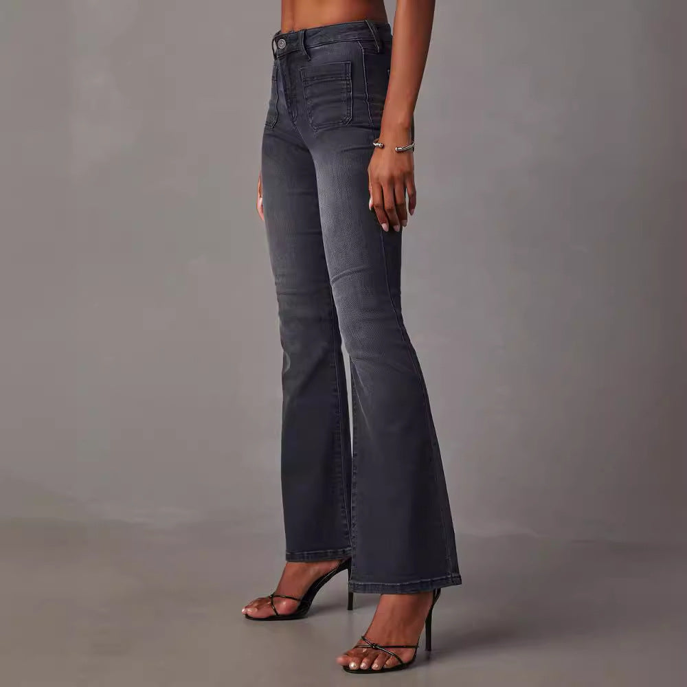 Damen Flared Jeans mit hohem Bund und strukturiertem Denim EB