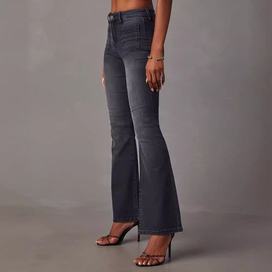 Damen Flared Jeans mit hohem Bund und strukturiertem Denim EB
