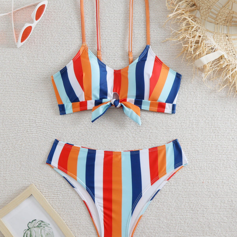 Damen Bikiniset mit eleganten Streifen und chicem Knoten EB
