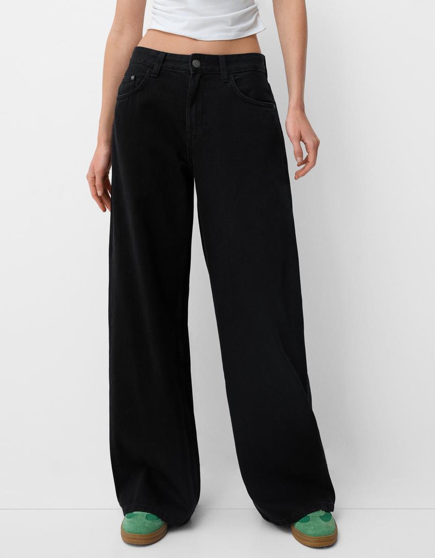 Damen nan ultraweite bodenlange Denim-Palazzohose mit cleanem Taschen-Schnitt und leichter Stretchwirkung EB