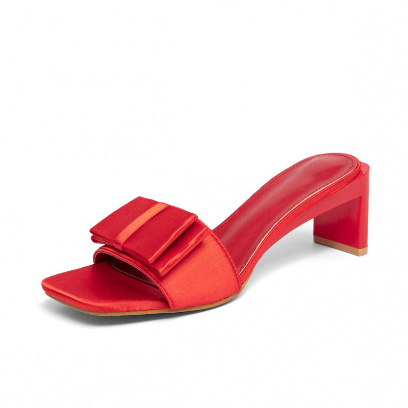 Damen elegante Sandaletten mit breitem Blockabsatz und modischem Schleifendetail EB