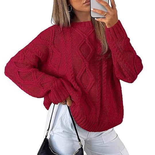 Damen Oversize-Zopfmuster-Pullover aus grobem Strick EB