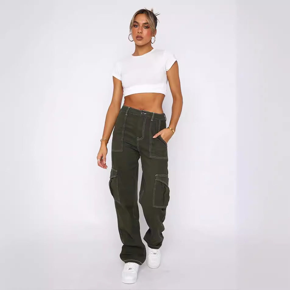 Damen Cargo-Jeans im modernen Schnitt mit praktischen Taschen und stilvollen Kontrastnähten EB