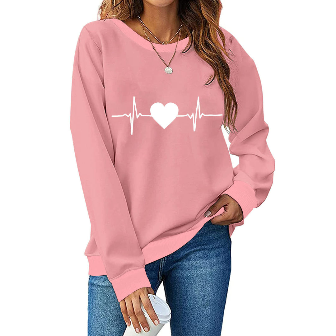 Damen Sweatshirt mit kreativem Herzschlag-Design EB