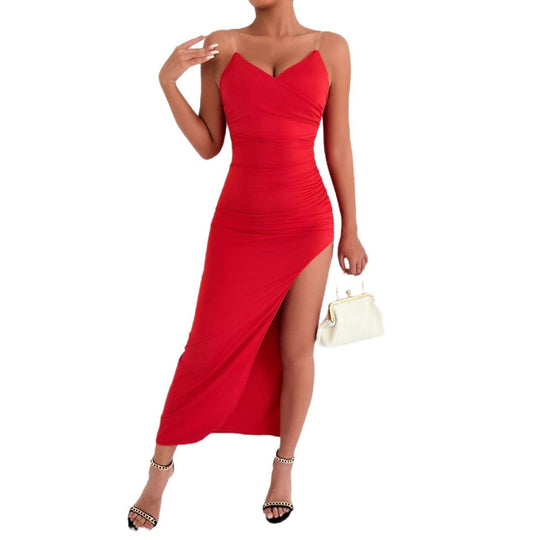 Damen Elegantes Maxikleid mit seitlichem Schlitz und feinen Trägern EB