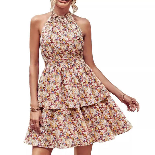 Damen Freizeitkleid mit hohem Kragen und gestuftem Saum EB