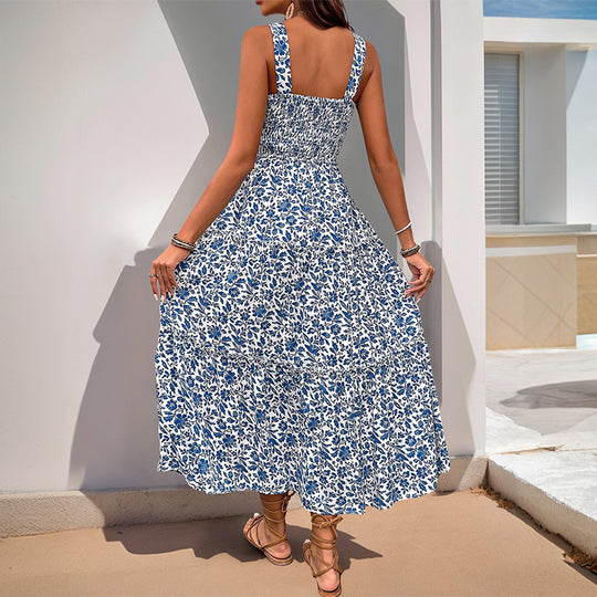 Damen Maxikleid mit schmeichelndem, elastischem Oberteil und floralen Druckdetails EB