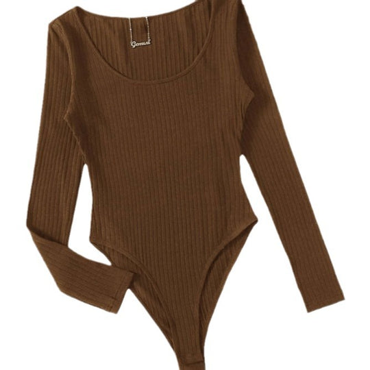 Damen Langarm-Bodysuit aus strukturierter Baumwolle EB