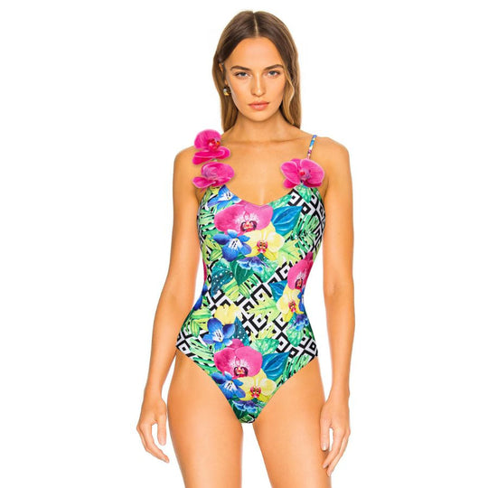 Damen Blumenmuster Badeanzug und Rock Set EB